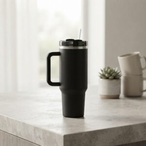 Insulated Stainless Steel Tumbler with Handle and Straw - 40oz (Random Color)