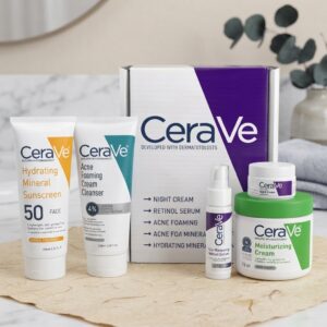 CeraVe Complete Skincare Bundle for Acne & Anti-Aging | Includes Acne Foaming Cream Cleanser, Retinol Serum, Night Cream & Hydrating Mineral Sunscreen SPF 50